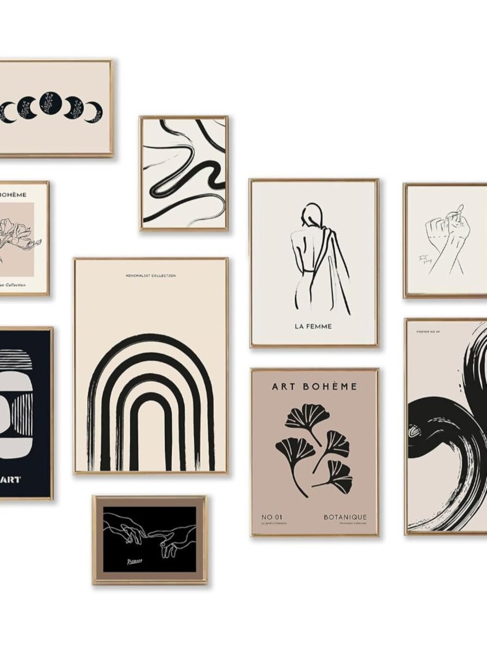 Minimalist Boho Wall Art Prints, 10 Pcs Abstract Neutral Black Beige Women Body